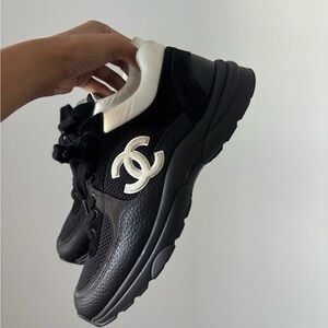 CHANEL Black and Cream Women's Sneakers